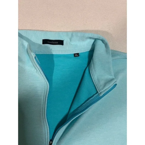 Men's Blue Turtleson Quarter-zip Sweater - Picture 5 of 9